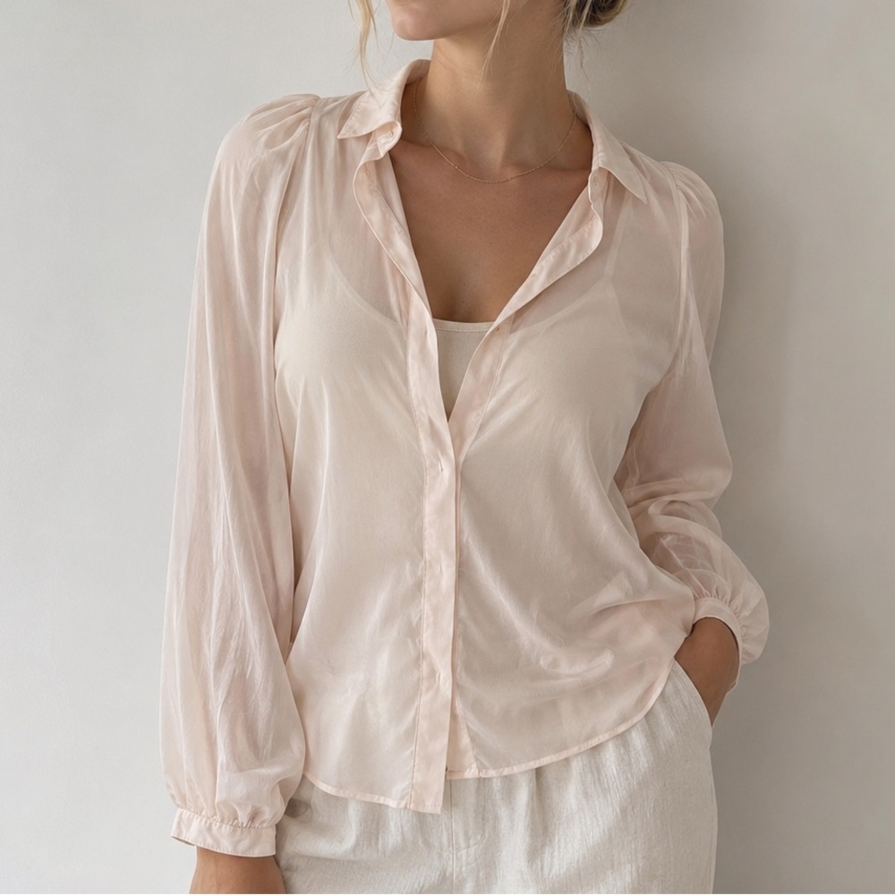 Club Monaco Silk Blush Button-Up Shirt